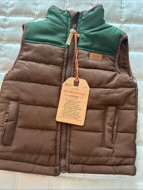 Kids Quilted Puffer Vest in Brown and Green